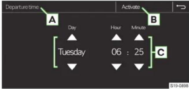 Departure time A Day Hour Minute B Tuesday 06 : 25 C S19-0898
