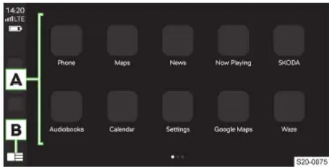 14:20 mLTE Phone Maps News Now Playing SKODA Audiobooks Calendar Settings Google Maps Waze B S20-0075