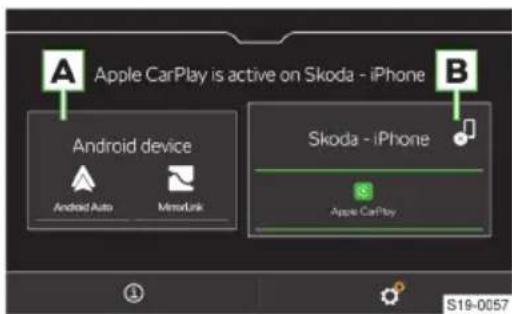 Apple CarPlay is active on Skoda - iPhone Android device Android Auto MensLink Skoda - iPhone Apple CarPlay S19-0057