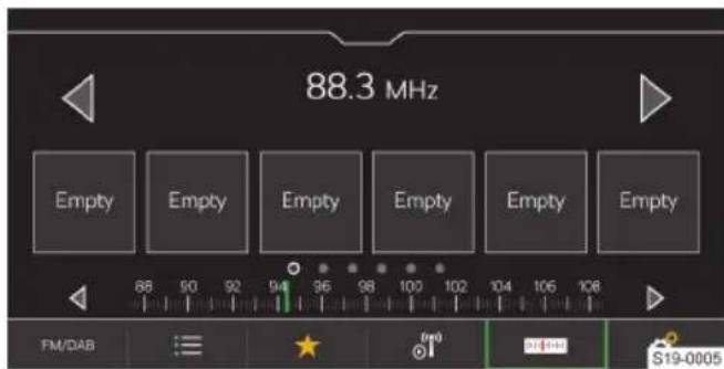 88.3 MHz Empty Empty Empty Empty Empty Empty 86 90 92 94 96 98 100 102 104 106 108 FM/DAB S19-0005