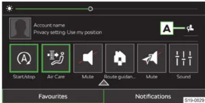 Account name Privacy setting: Use my position Start/stop Air Care Mute Route guidan... Mute Sound Favourites Notifications S19-0029