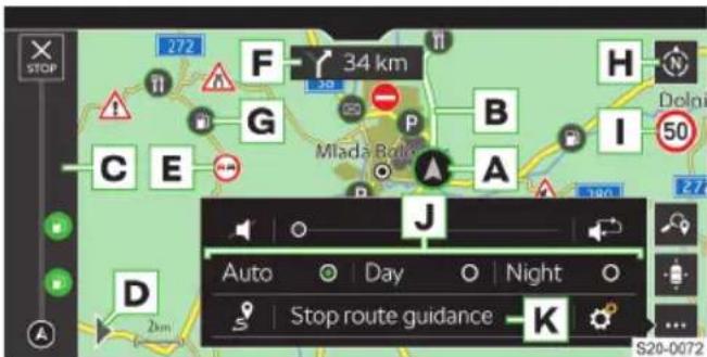 STOP 272 F 34 km G B H Dolni C E P I 50 Mlada Bok A J Auto Day Night Stop route guidance K S20-0072