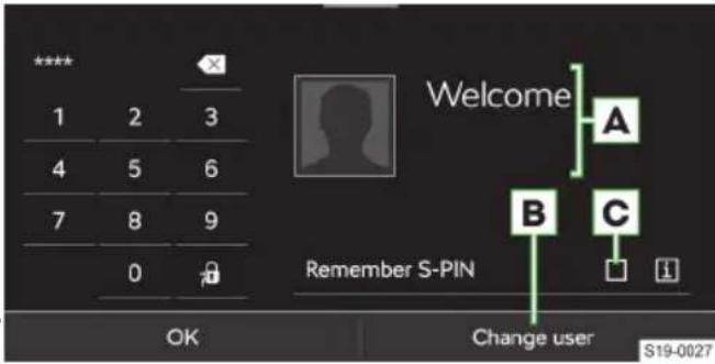 **** 1 2 3 4 5 6 7 8 9 0 OK Welcome A B C Remember S-PIN Change user S19-0027