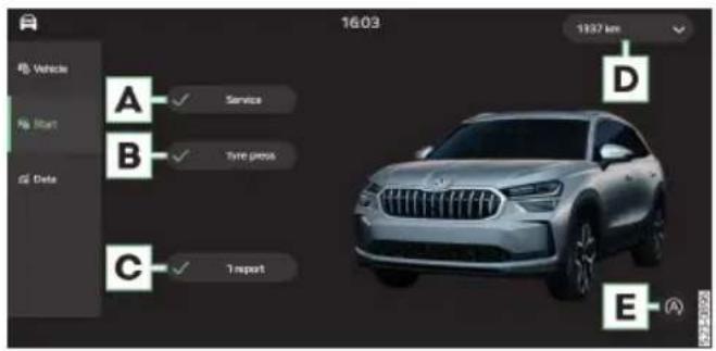 Vehicle Start Date 16:03 1937 km A ✓ Service B ✓ Tire press C ✓ Import D E (A)