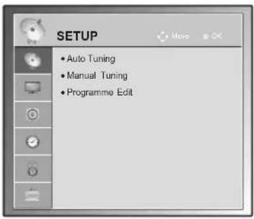 SETUP • Auto Tuning • Manual Tuning • Programme Edit