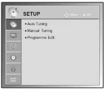 SETUP • Auto Tuning • Manual Tuning • Programme Edit