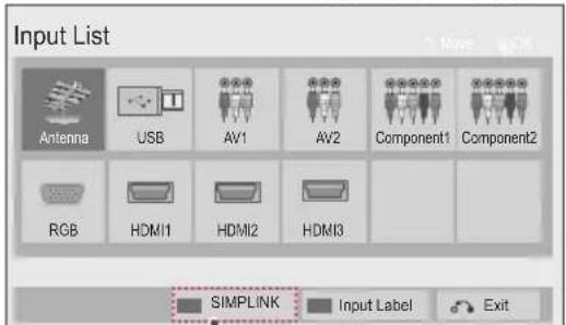 Input List Antenna USB AV1 AV2 Component1 Component2 RGB HDMI1 HDMI2 HDMI3 SIMPLINK Input Label Exit