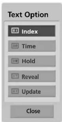 Text Option Index Time Hold Reveal Update Close