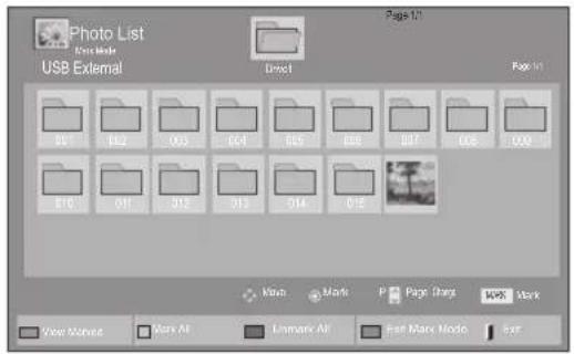 Photo List USB External Page 10 File1 Page 10 001 002 003 004 005 006 007 008 009 010 011 012 013 014 015 Mbox Mark P Page Chrgs 40KB Mark View Manges Mars Alt Linmark Alt Fast Mark Mode Ext
