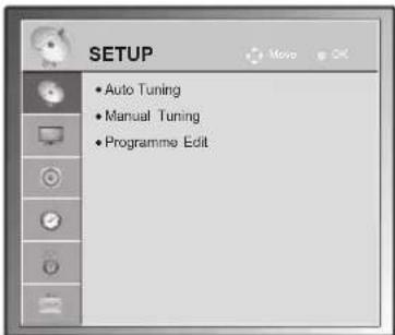 SETUP • Auto Tuning • Manual Tuning • Programme Edit