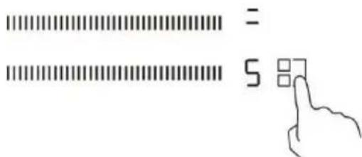 Diagram showing two horizontal bar patterns labeled '=' and '5', with a hand pointing to a square symbol.