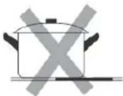 Simple line drawing of a cooking pot with crossed-out X mark (no text or symbols)