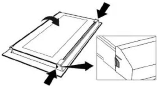 Technical line drawing of a mechanical component with arrows indicating motion, showing front and side views (no text or symbols)