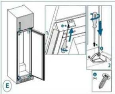 Technical diagram showing a door panel installation with labeled components and directional arrows indicating movement or force.