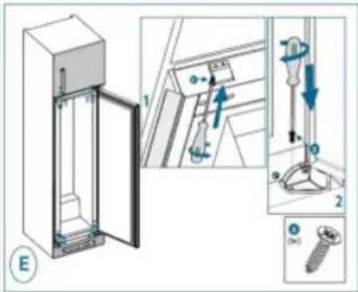 Technical diagram showing a door opening with labeled parts and directional arrows indicating movement or force, alongside a close-up of mechanical components.