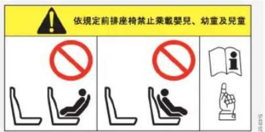 依規定前排座椅禁止乘載嬰兒、幼童及兒童 No No Life I Hand