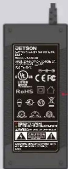 OETSON BATTERY CHARGER FOR USE WITH: EAT X MODEL: JY-420350 INPUT: 30V-200VAC= 600GHz ZA OUTPUT: 2.5V= 1.5kA IP20 TE=40 °C LITER RoHS RED LIGHT CHARGING GREEN LIGHT CHARGING COMPLETE WARNING: CAPITECTOR ON LITER/STOCKS CAUTION GUANGUARDEN ELECTRONICS CO.,LTD. WATERMACHINE ELECTRONICS CO.,LTD. R.Q.C.…