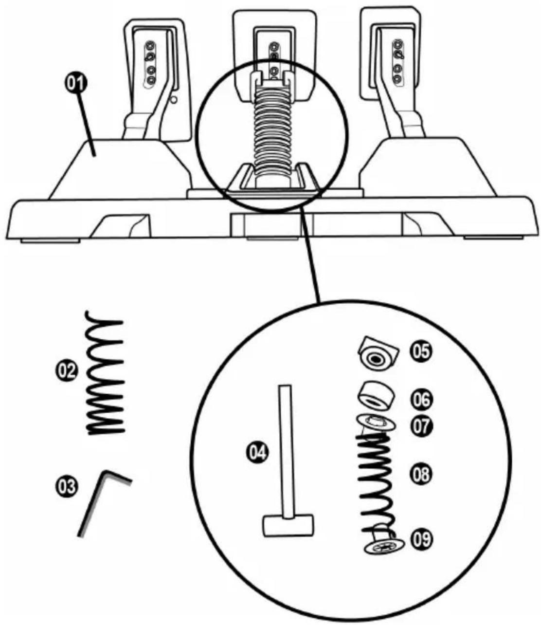 Technical diagram showing mechanical assembly with labeled parts and a magnified detail view of the component.