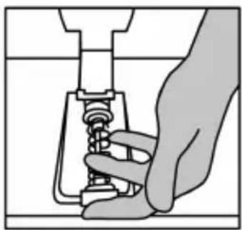 Illustration of a hand adjusting a mechanical component with a spring (no text or symbols)