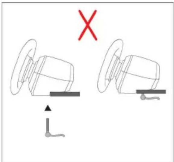 Diagram showing two mechanical components with a red X mark and directional arrows, no text or symbols present.