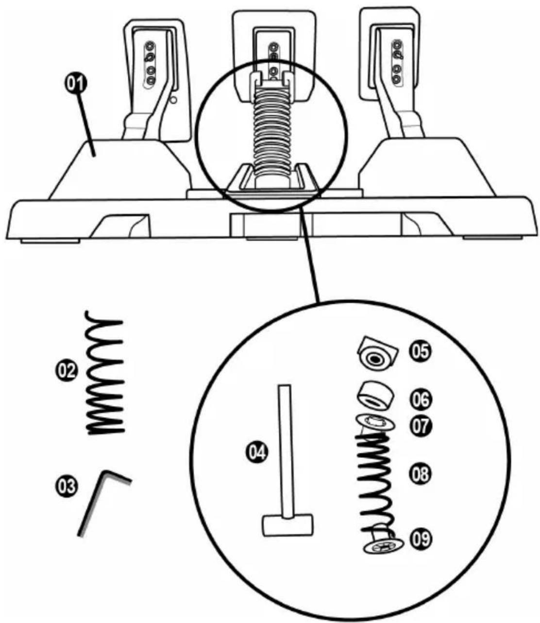 Technical diagram showing mechanical assembly with labeled parts and a magnified detail view of the component.