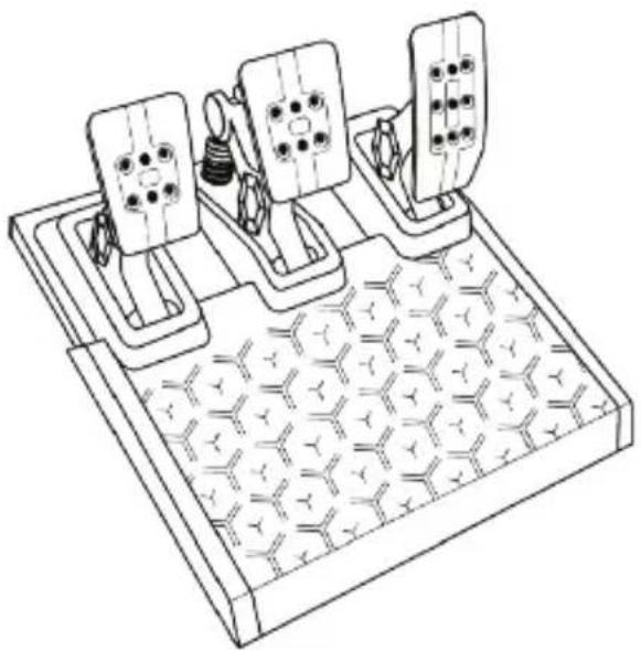 Technical line drawing of a mechanical device with three actuators and a hexagonal base. No text or symbols.