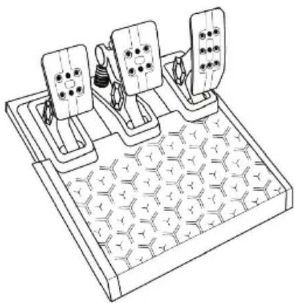 Technical line drawing of a mechanical device with three actuators and hexagonal base (no text or symbols).