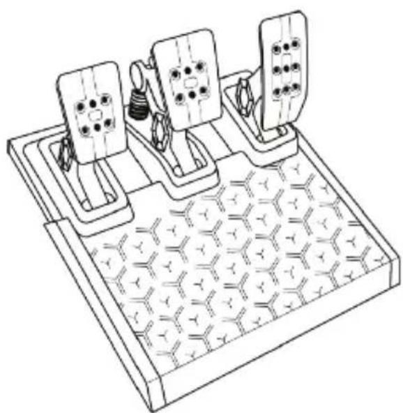 Technical line drawing of a mechanical device with three actuators and a hexagonal base (no text or symbols).
