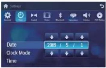 Settings Date 2009 / 5 / 1 Clock Mode Time