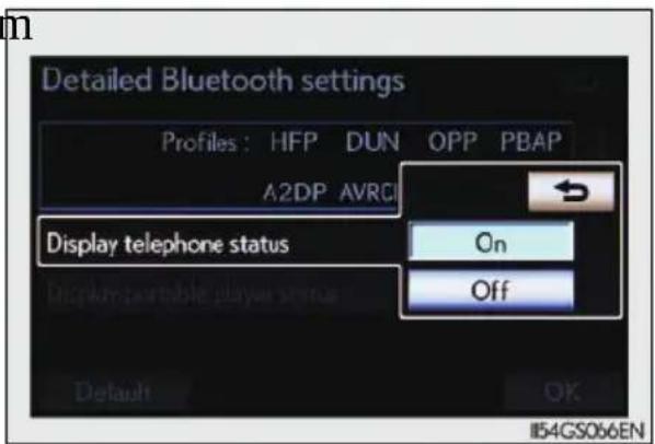 LEXUS GS 300h (2013) - Nastavenie zobrazenia stavu pripojenia Bluetooth® zariadenia - 1