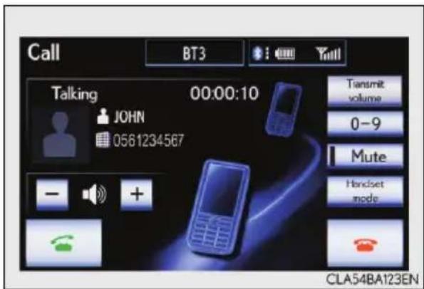 Call BT3 Talking 00:00:10 JOHN 0561234567 - + Transmit volume 0-9 Mute Handset mode CLA54BA123EN