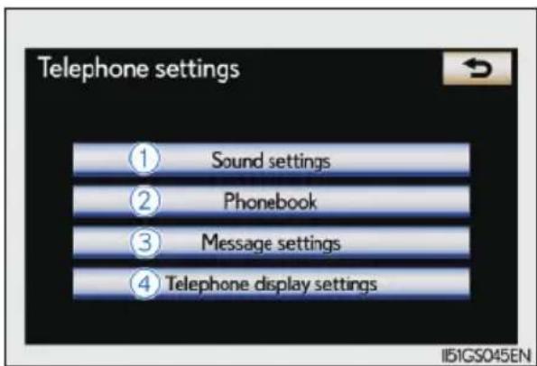 Telephone settings ① Sound settings ② Phonebook ③ Message settings ④ Telephone display settings