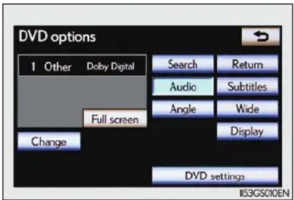 DVD options 1 Other Doby Digital Search Return Audio Subtitles Angle Wide Full screen Change Display DVD settings 153GS010EN
