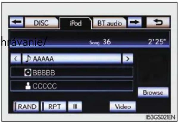 hrávanie/ Song 36 2'25" < AAAAA > BBBBB CCCCC Browse RAND RPT II Video IIS3GS021EN