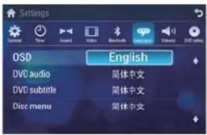 Settings OSD DVD audio DVD subtitle Disc menu English 简体中文 简体中文 简体中文