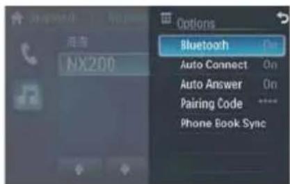 Options Bluetooth Auto Connect On Auto Answer On Pairing Code **** Phone Book Sync