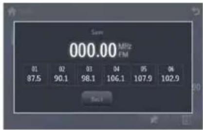 Svm 000.00 MHz FM 01 02 03 04 05 06 87.5 90.1 98.1 106.1 107.9 102.9 Back