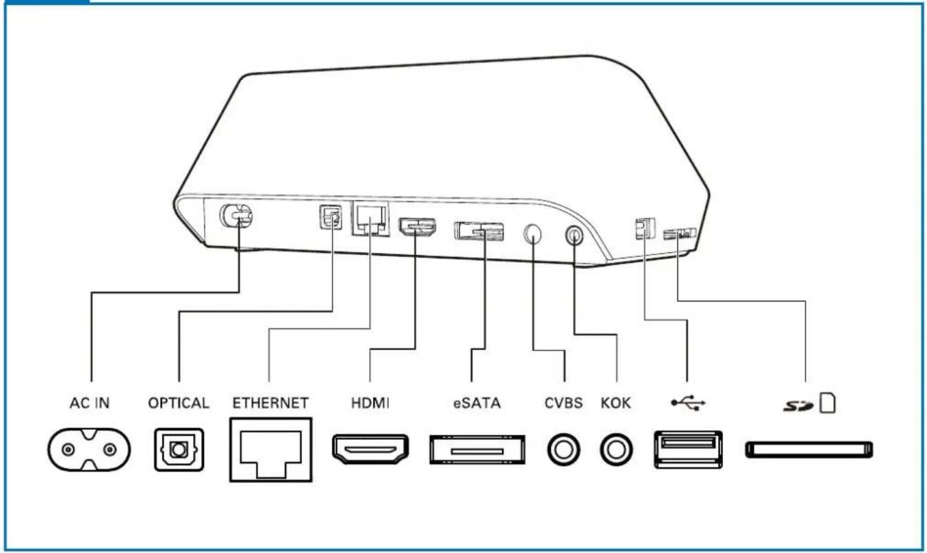 AC IN OPTICAL ETHERNET HDMI eSATA CVBS KOK SD