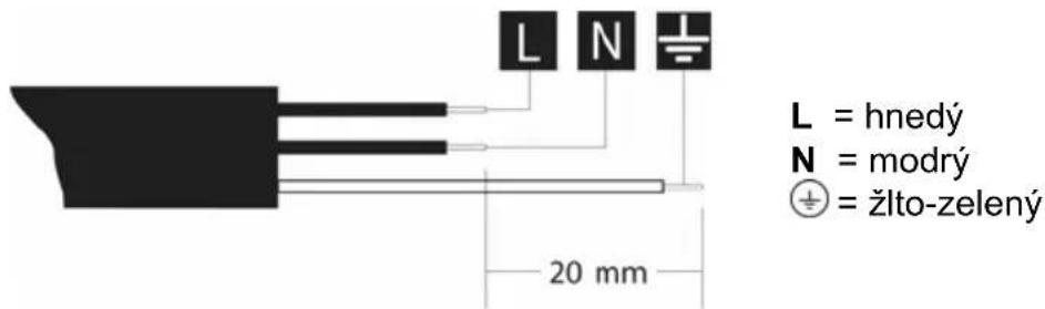 L N 20 mm L = hnedý N = modrý ± = žlto-zelený