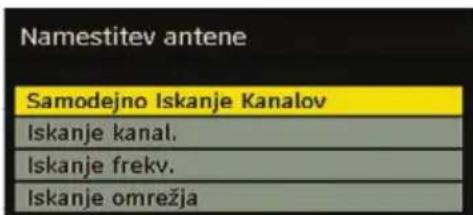 Namestitev antene Samodejno Iskanje Kanalov Iskanje kanal. Iskanje frekv. Iskanje omrežja