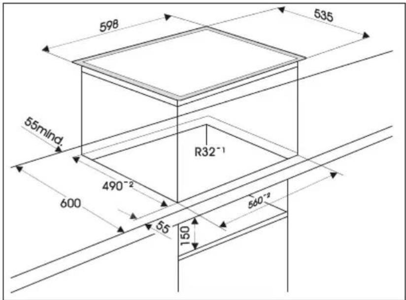 598 535 55mind. R32⁻¹ 490⁻² 600 55 150 560⁻²