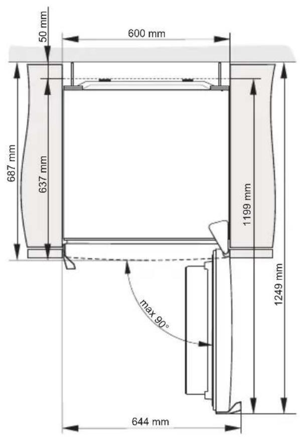 50 mm 600 mm 687 mm 637 mm 1199 mm 1249 mm max 90° 644 mm