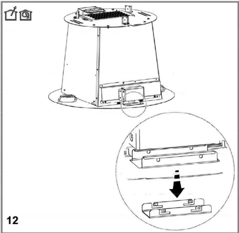 Technical diagram showing a mechanical assembly with labeled components and a magnified detail view highlighting a downward trend.