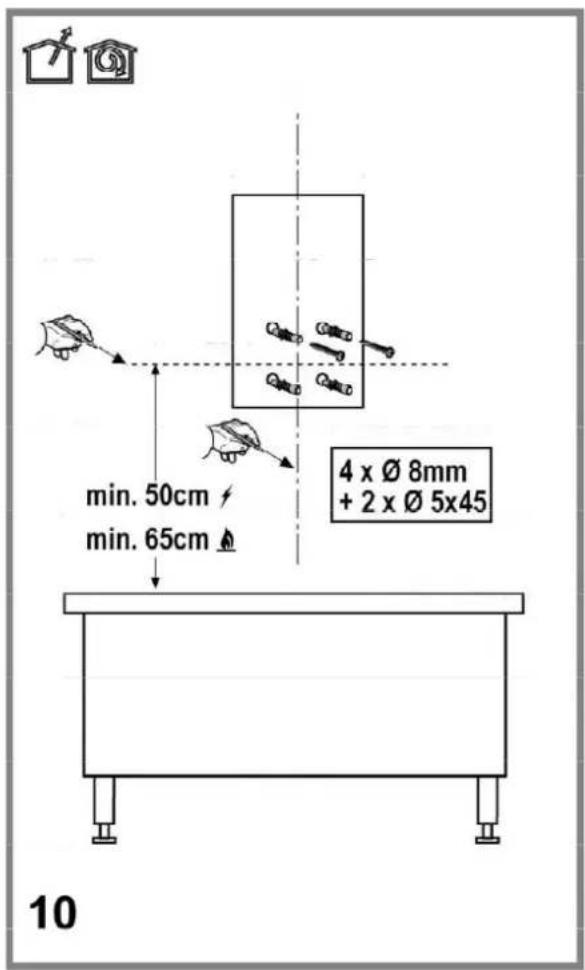 min. 50cm min. 65cm 4 x Ø 8mm + 2 x Ø 5x45 10