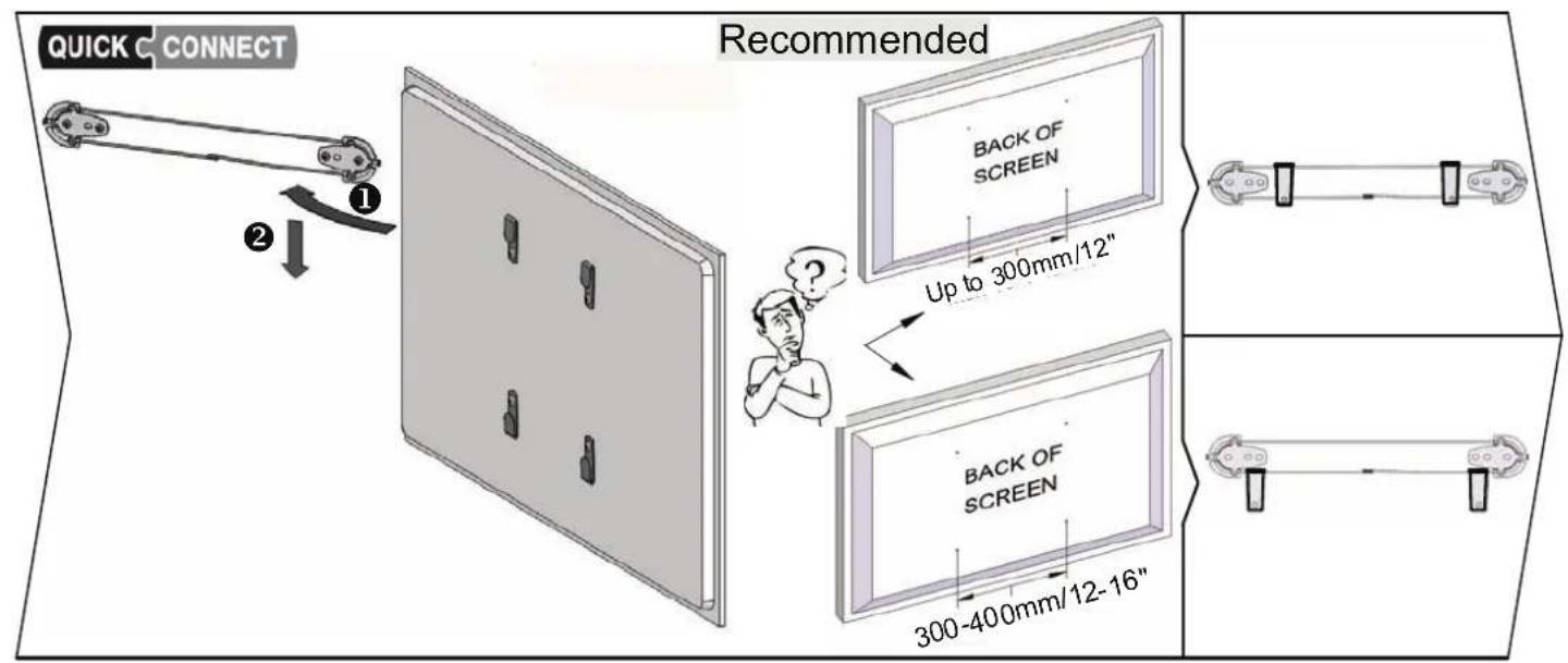 QUICK CONNECT Recommended BACK OF SCREEN Up to 300mm/12" BACK OF SCREEN 300-400mm/12-16"