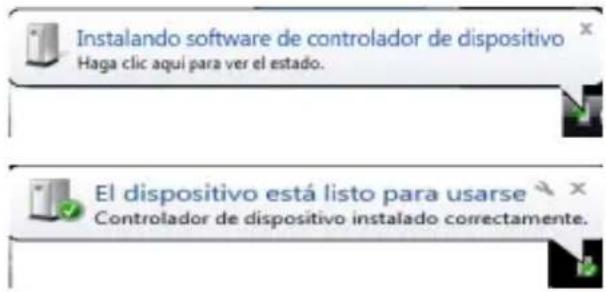Instalando software de controlador de dispositivo Haga clic aquí para ver el estado. El dispositivo está listo para usarse Controlador de dispositivo instalado correctamente.