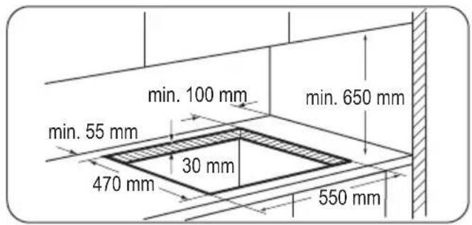 min. 100 mm min. 650 mm min. 55 mm 30 mm 470 mm 550 mm