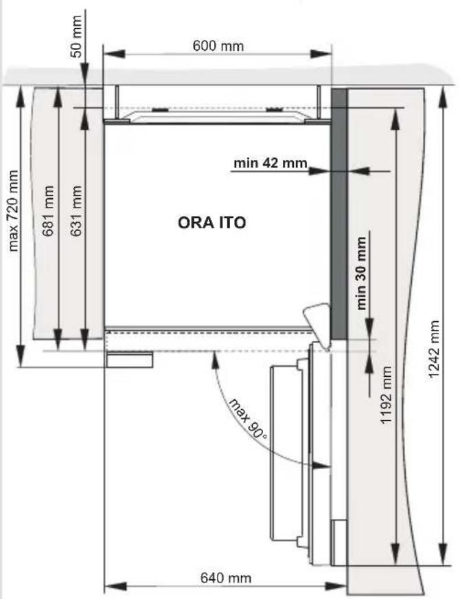 50 mm 600 mm max 720 mm 681 mm 631 mm min 42 mm ORA ITO min 30 mm 1192 mm 1242 mm max 90° 640 mm