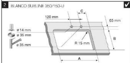 BIANCO SURLINE 350/150-U 120 mm 65 mm R 15 mm ø 14 mm ø 35 mm ø 35 mm A B C