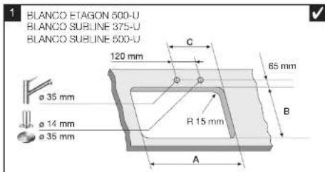 BLANCO ETAGON 500-U BLANCO SUBLINE 375-U BLANCO SUBLINE 600-U 120 mm C 65 mm R 15 mm A B ø 35 mm ø 14 mm ø 35 mm